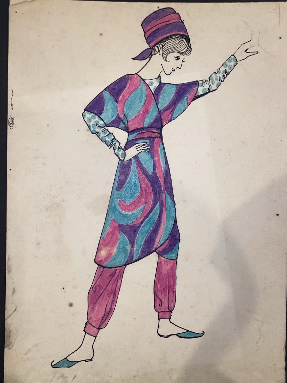 Mid-Century Fashion Illustration Pair c.1950s Original Costume Drawings