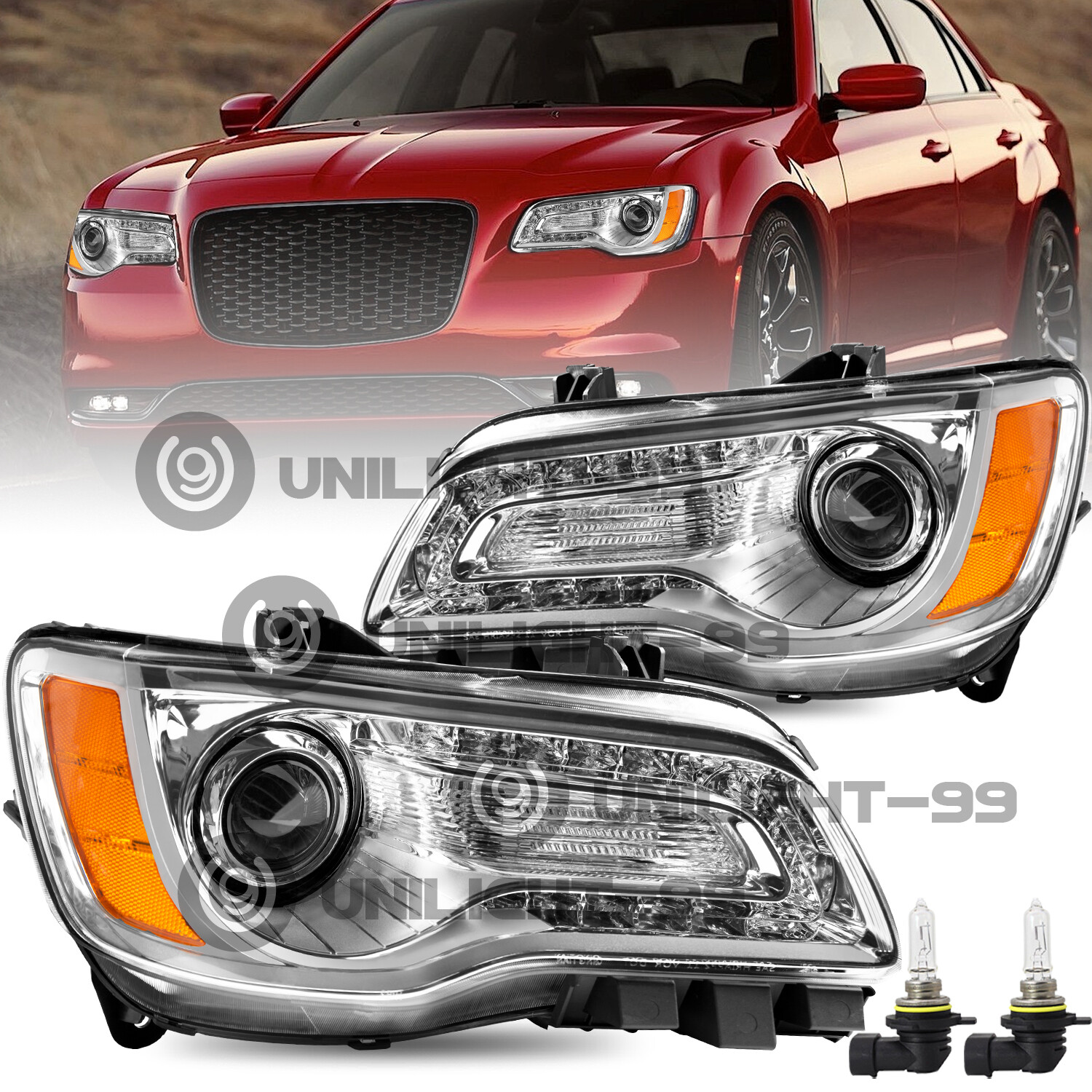 For 2011-2023 Chrysler 300 LED DRL ProjectorHeadlight Left&Right Headlamp W/Bulb