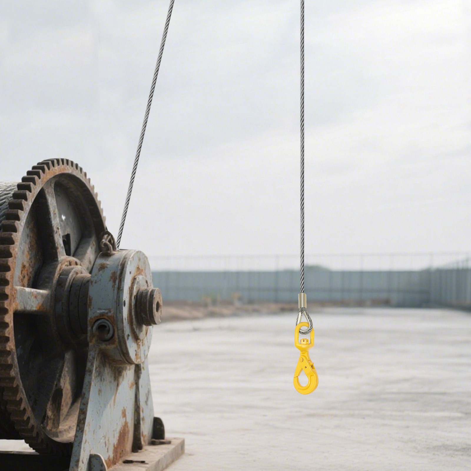 Wire Rope w/ Swivel Hook 3/8"x150ft Winch Cable w/ Self Locking Hook Safety NEW