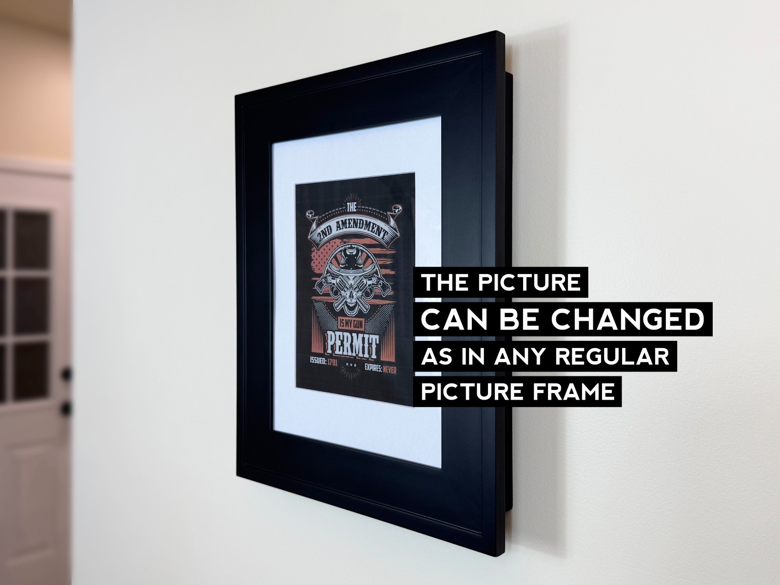 Gun Storage Picture Frame with Lock | Hidden Gun Concealment 19" x 16" / BLACK