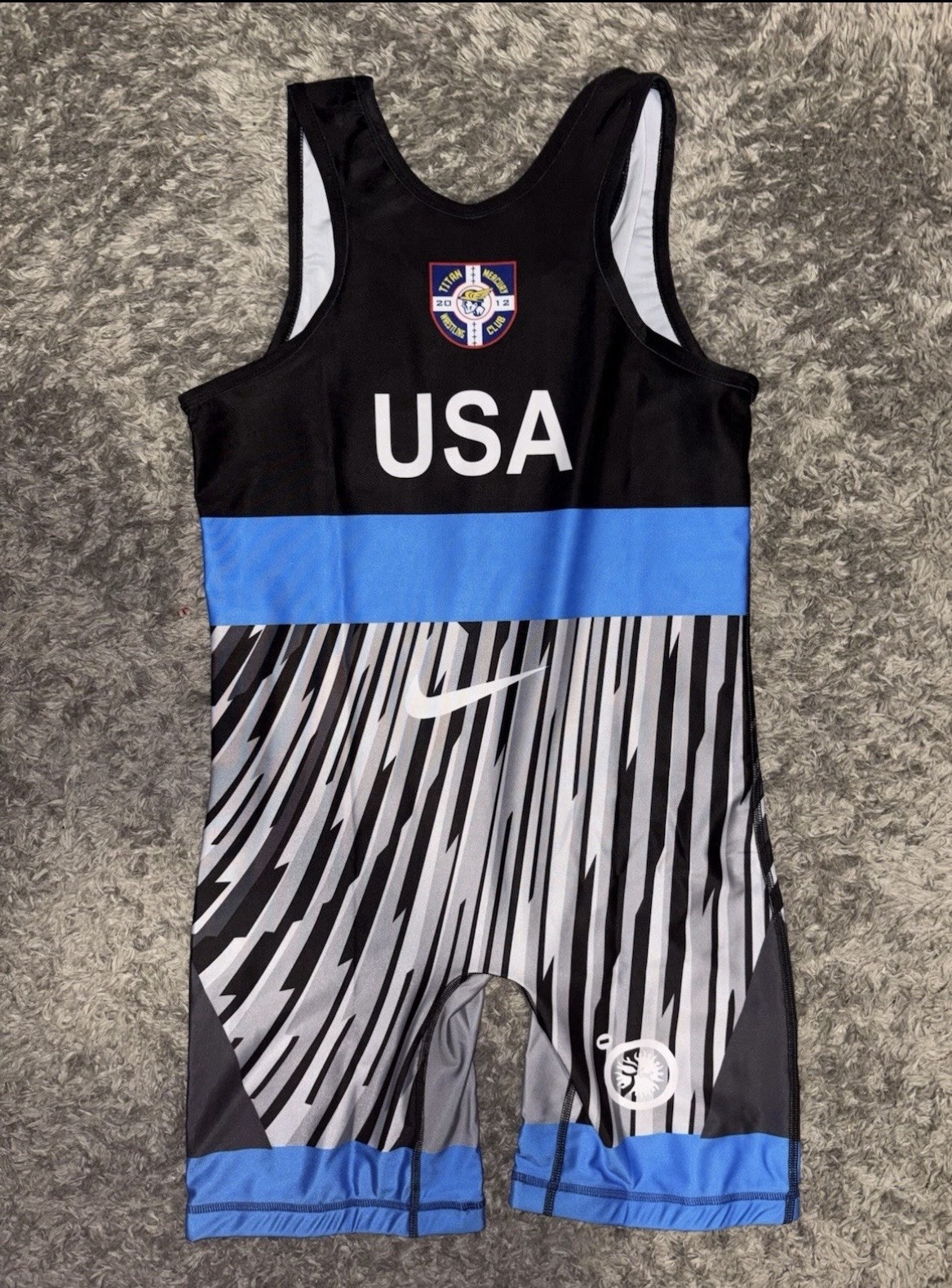 Oklahoma state, Nike USA Wrestling Singlet Black Blue Orange Stripes Flag USA
