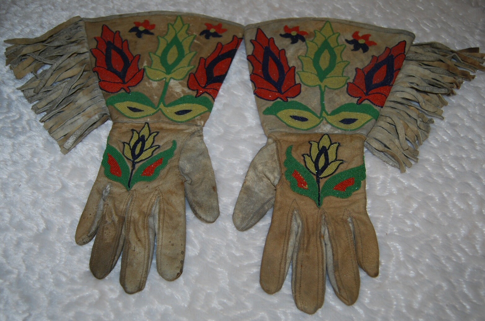 Native American Sioux Northern Plains 1890-1900 Men's Beaded Gauntlets on hide
