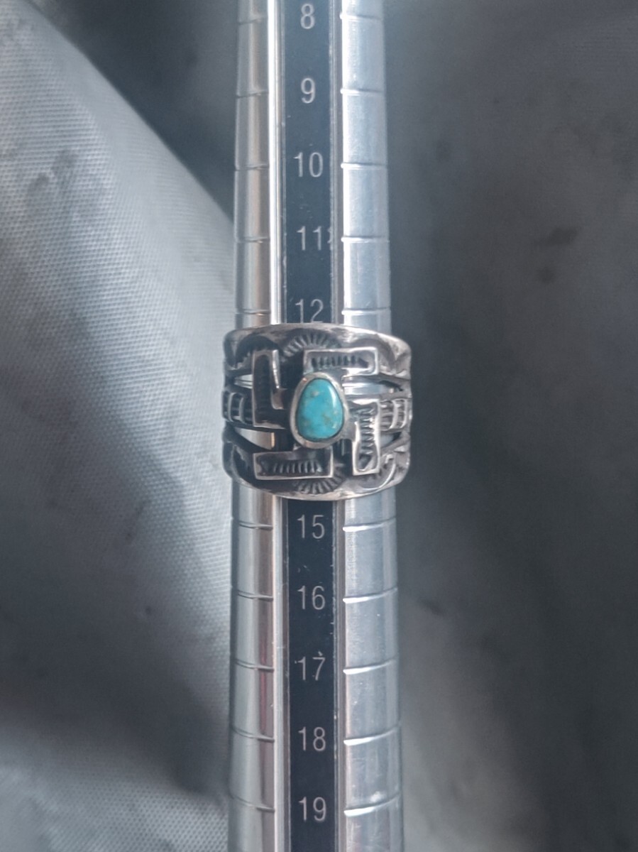 Handmade Indian Swastika Ring Turquoise Stampwork Jewelry Used From Japan