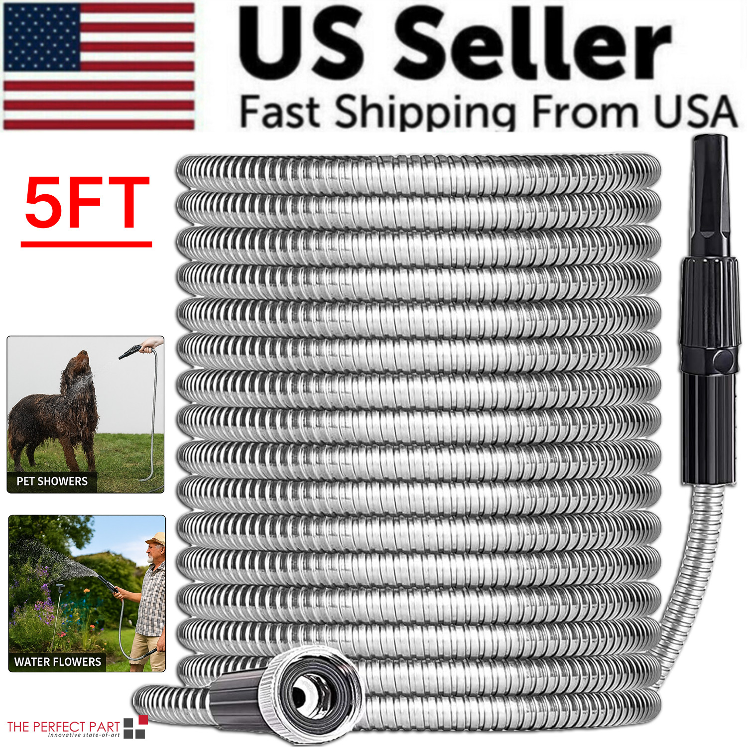 Stainless Steel Metal Garden Water Hose Pipe Flexible Lightweight 25/50/75/100FT