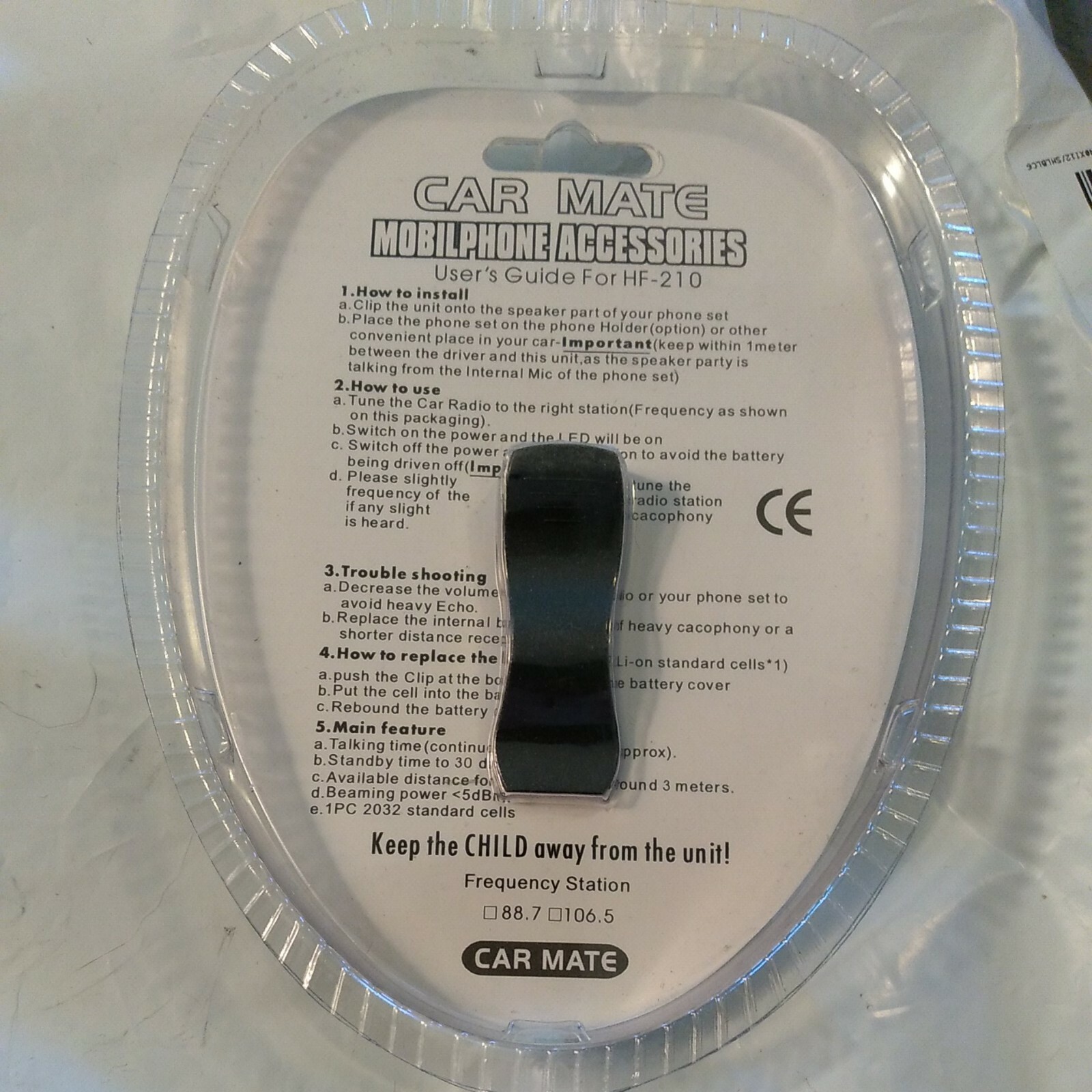 car mate HF-210 fm radio handsfree mobile phone accessory