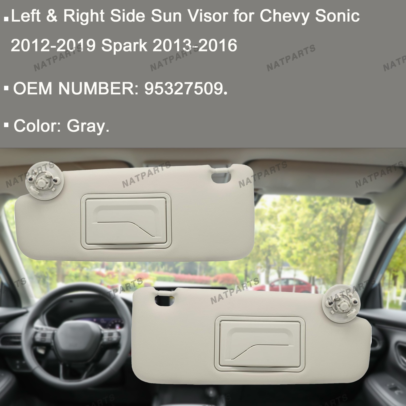 Pair Gray Sun Visor For Chevrolet Sonic 2012-2022 Spark 2011-2022