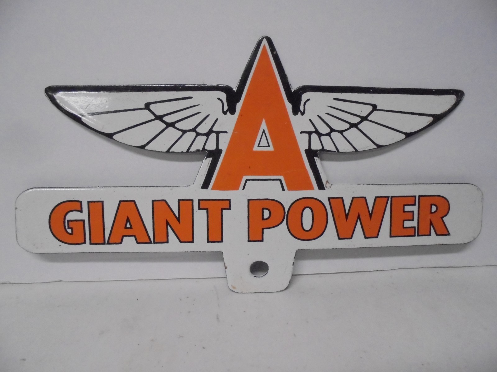 Vintage Flying A Giant Power Gasoline Plate Topper Porcelain Sign Gas Service