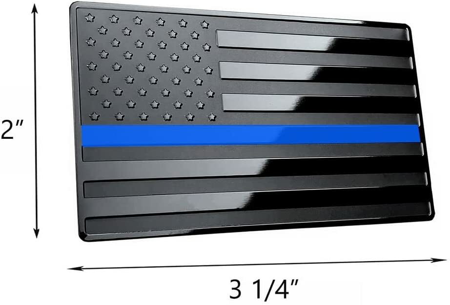 3"x 2" USA Black Metal Flag Emblem for Cars (Black with Blue Line, 2pcs)