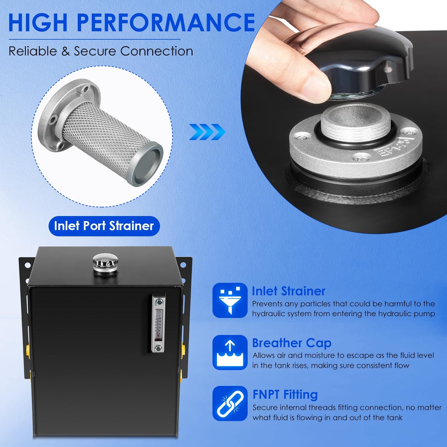 15-Gallon 14 Gauge Hydraulic Fluid Reservoir Tank w/ Breather Strainer Fill Cap