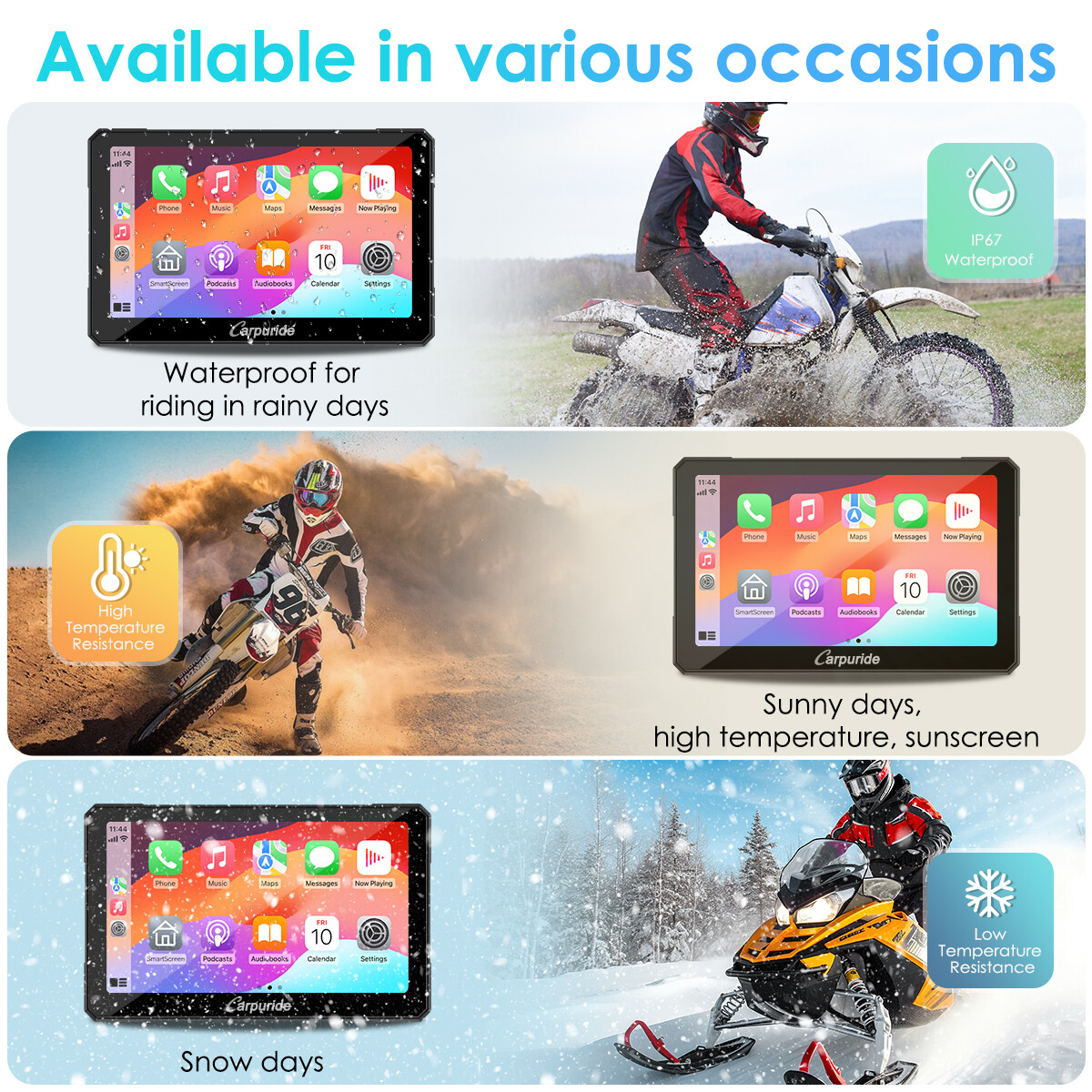 Carpuride W712D Moto Stereo Waterproof Dual Camera Wireless Carplay Android Auto