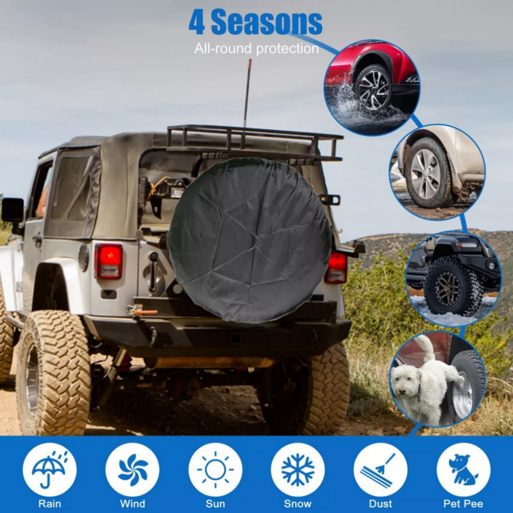 15'' Black DIY Spare Tire Cover Trailer Wheel & Tyre Protector Against Sun Rain