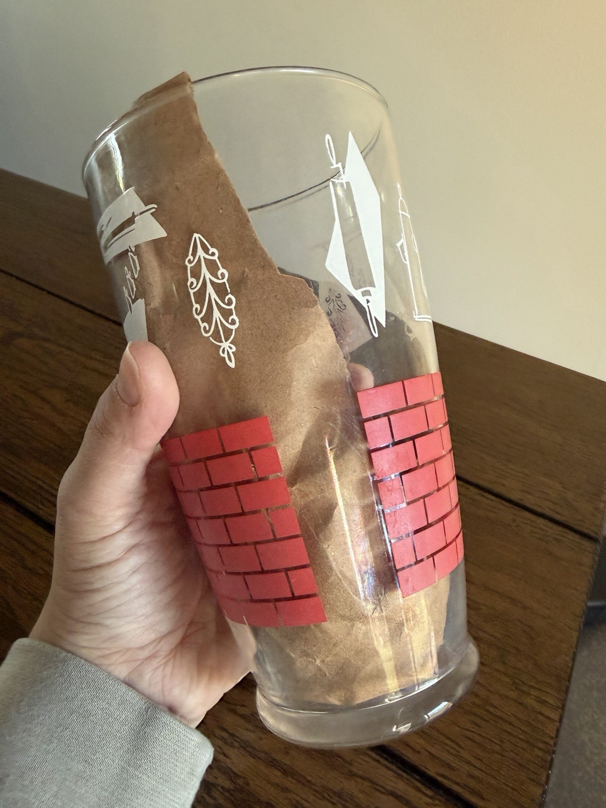 Vtg Libbey LARGE Iced Tea Glass, 32 Ounce Retro Mod Tumbler Red White