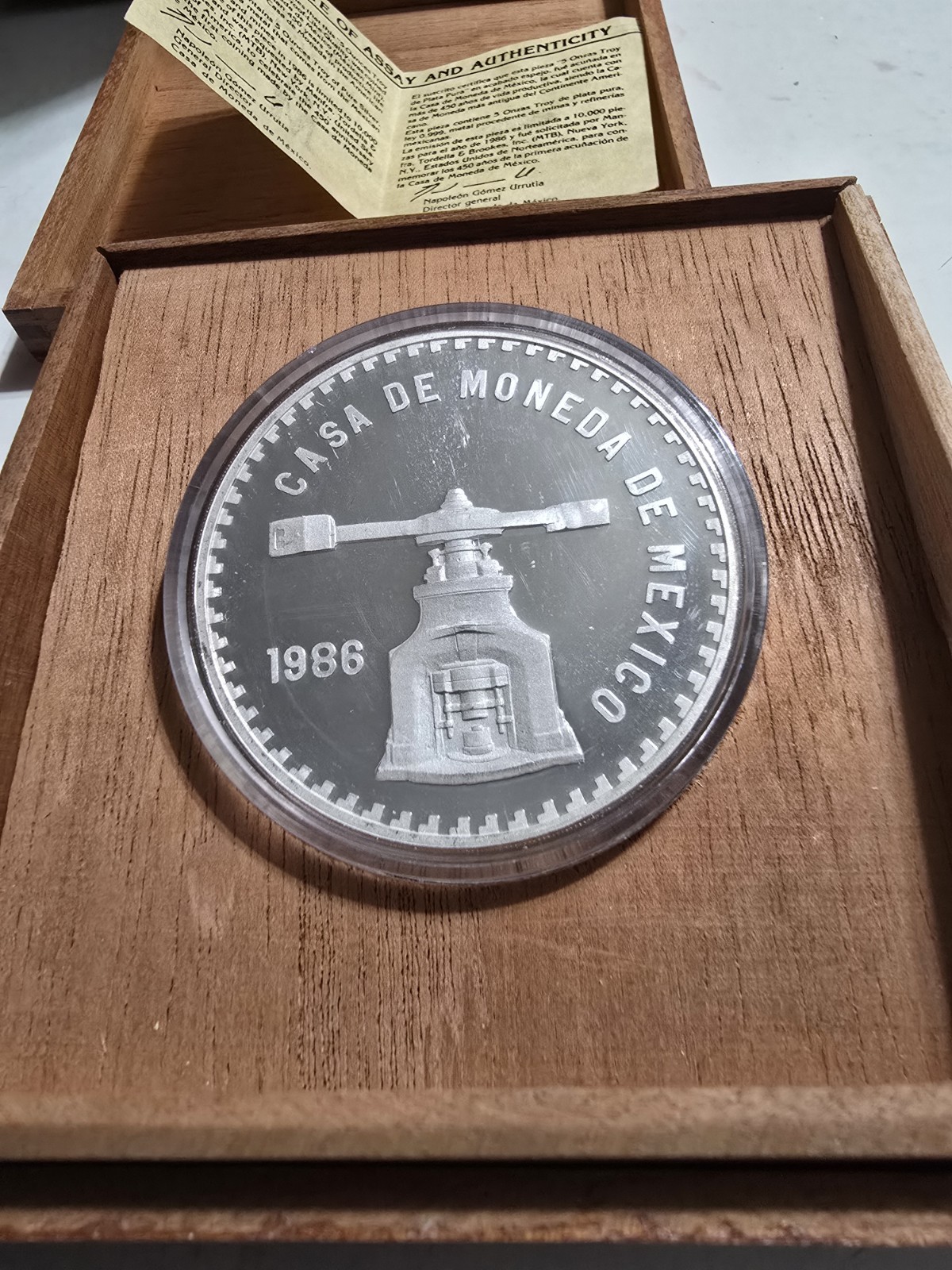 1986 Casa De Moneda De México 450th Anniversary Box And Coa! 10k Mintage 5 Oz Ag