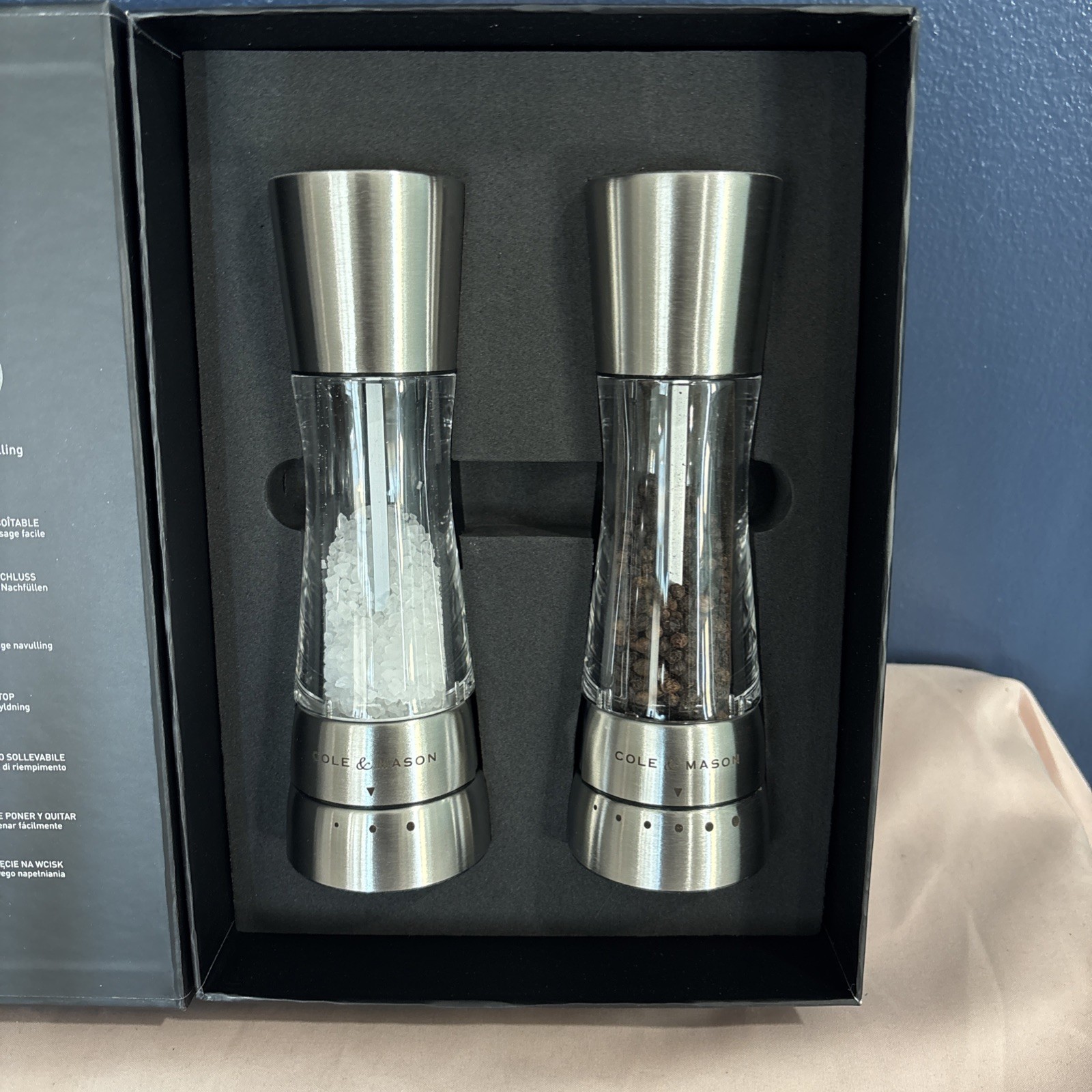New Cole And Mason Derwent Stainless Steel Salt & Pepper Grinder Set