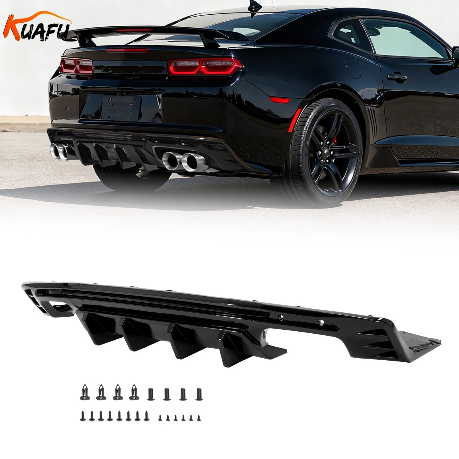 Fits 2016-2024 CHEVY CAMARO SS LT1 LS Rear Bumper Lip Diffuser Glossy Black