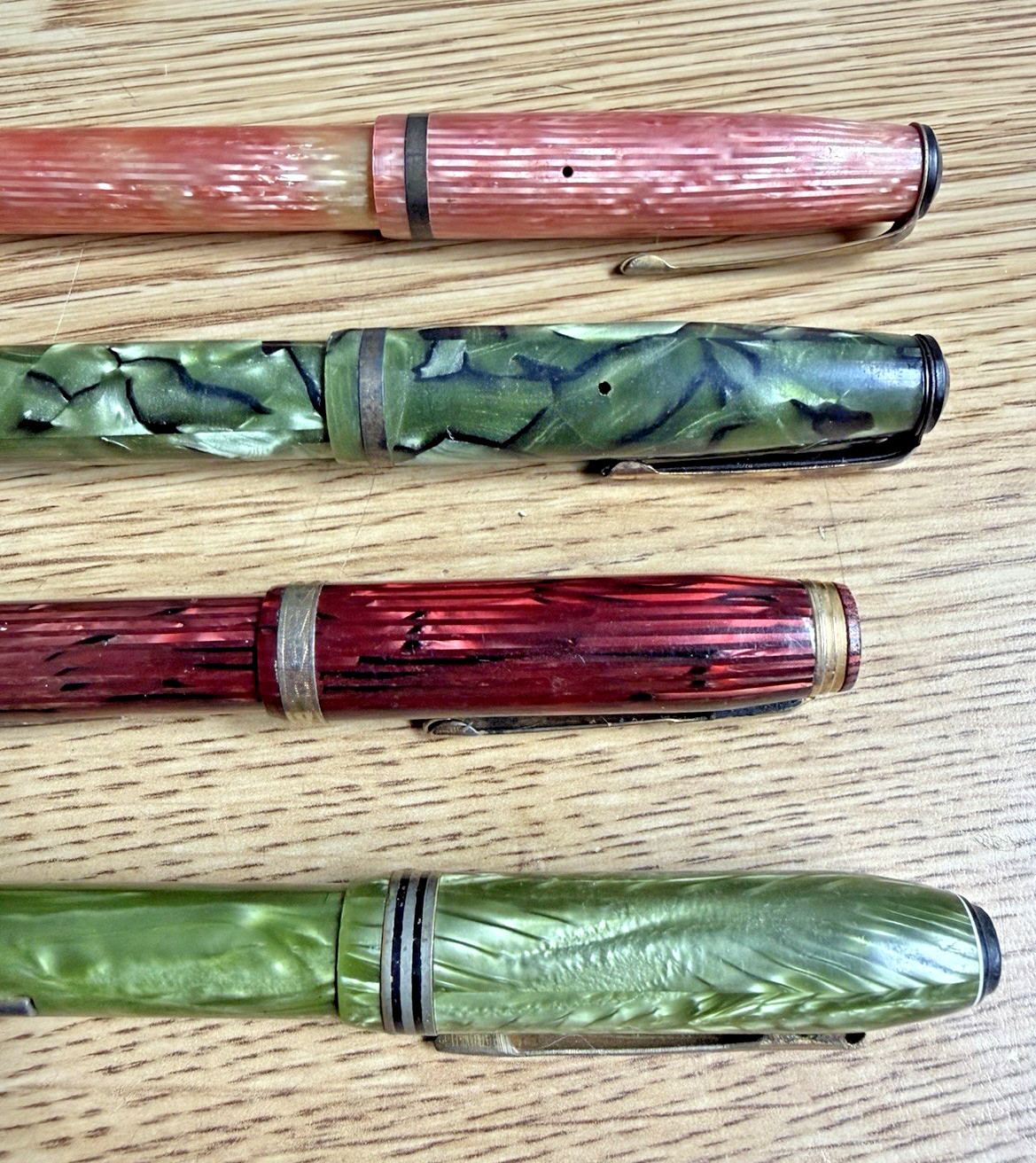 Lot Of 4 - Vintage Fountain Pens - Pink, Green, Burgundy Writing Instrument Pen