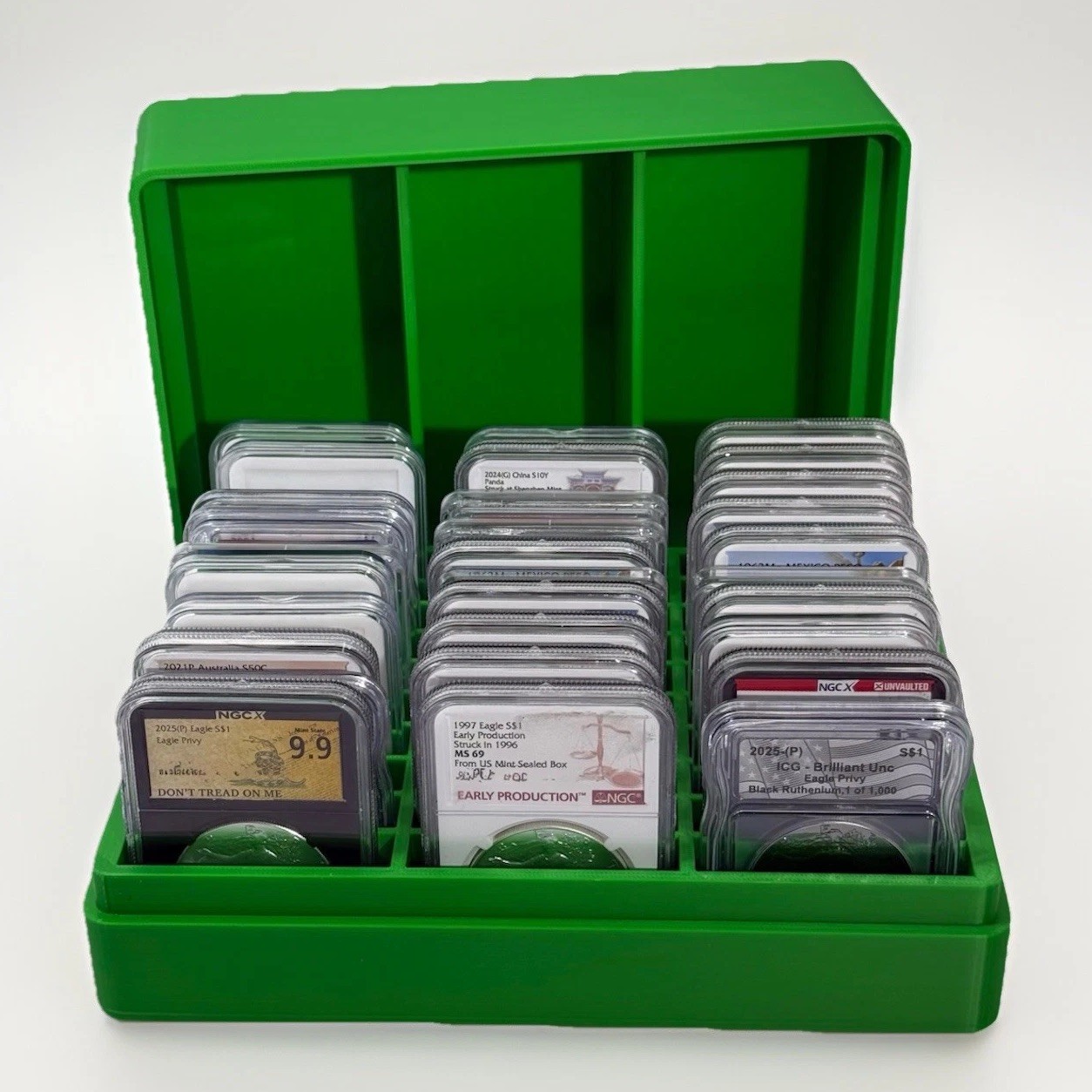 1 oz Silver Coin Box – Holds 30 Graded Coin Slabs (NGC/PCGS) (H.W.L) $ Green $