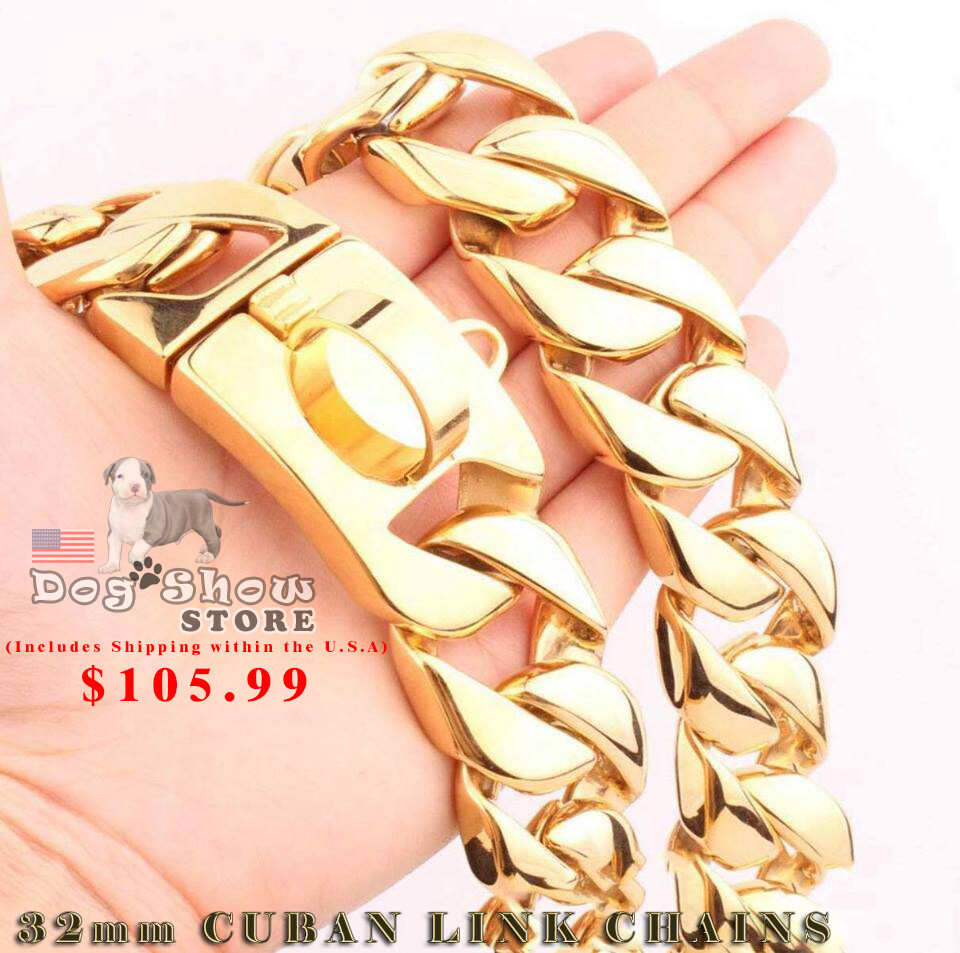 Cuban Gold pet Chain 32mm Dog Show Collar 316L Stainless Steel-AUTHORIZED SELLER