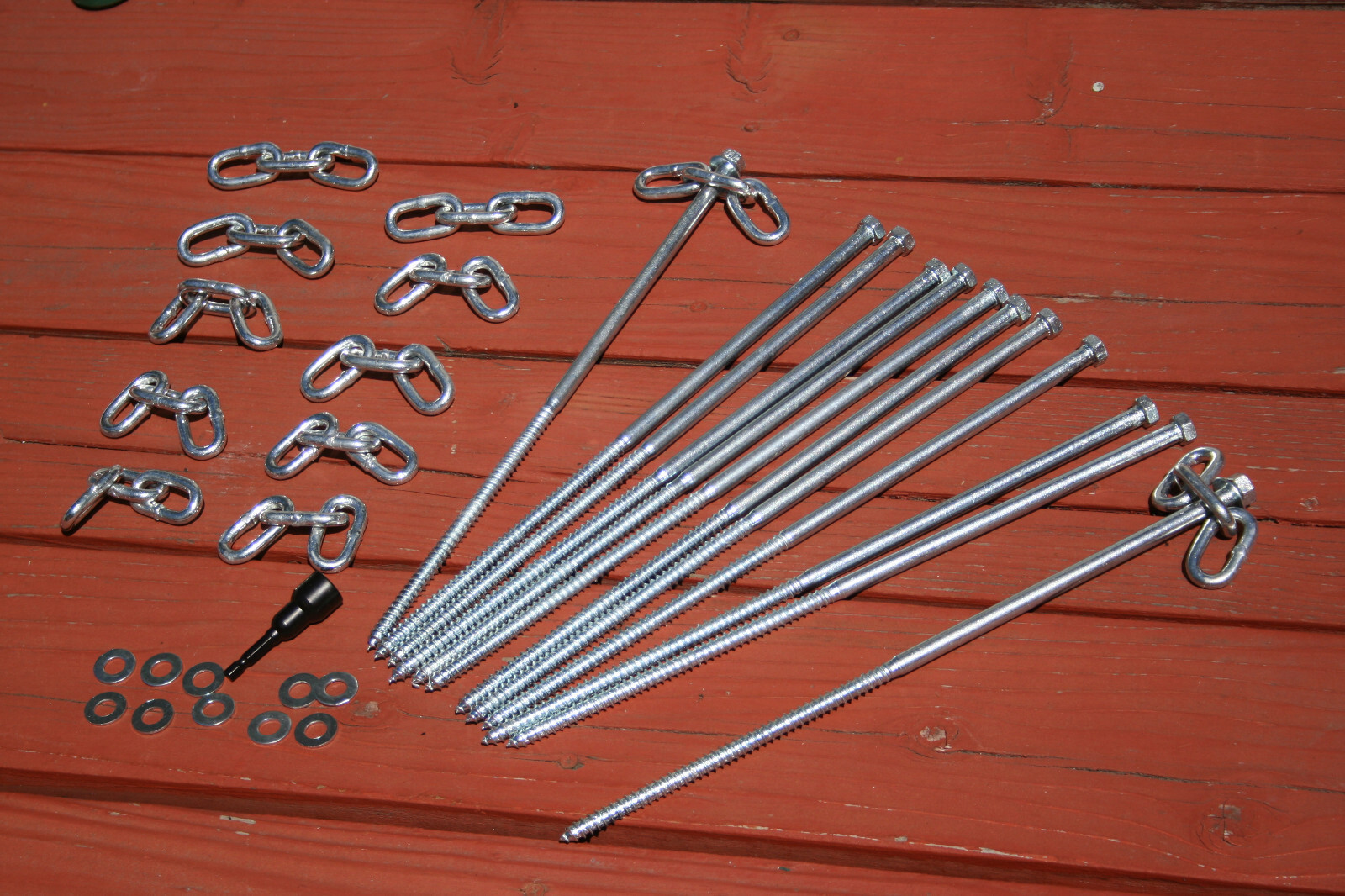 12 pc Lag Screws 3/8 x 14 Tent Stakes Festival Kit With Chain Links Burningman