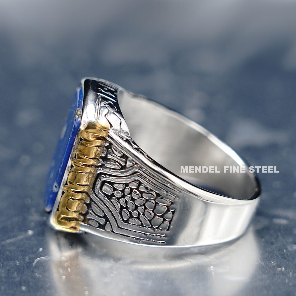 MENDEL Men Blue Lapis Lazuli Stone Ring For Men Stainless Steel Size 7 8 9 10-15