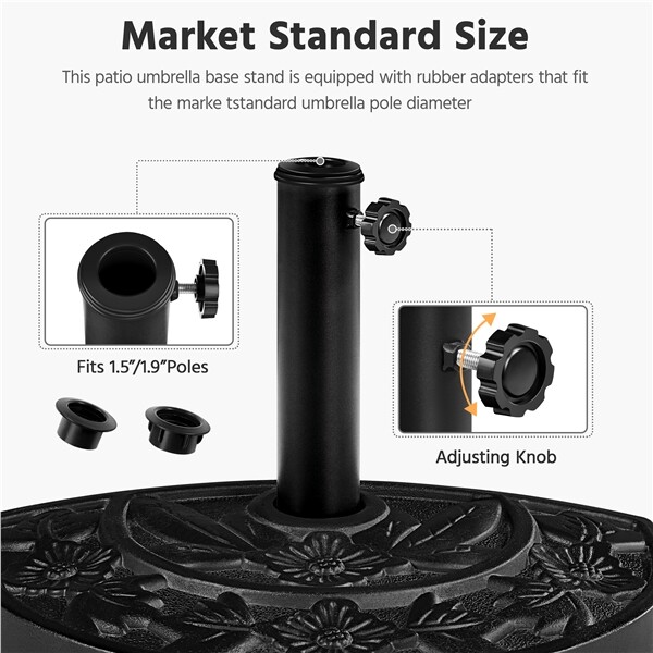 Half Round Patio Umbrella Base 20 lb 1.5″/1.9″Outdoor Umbrella Base, Black