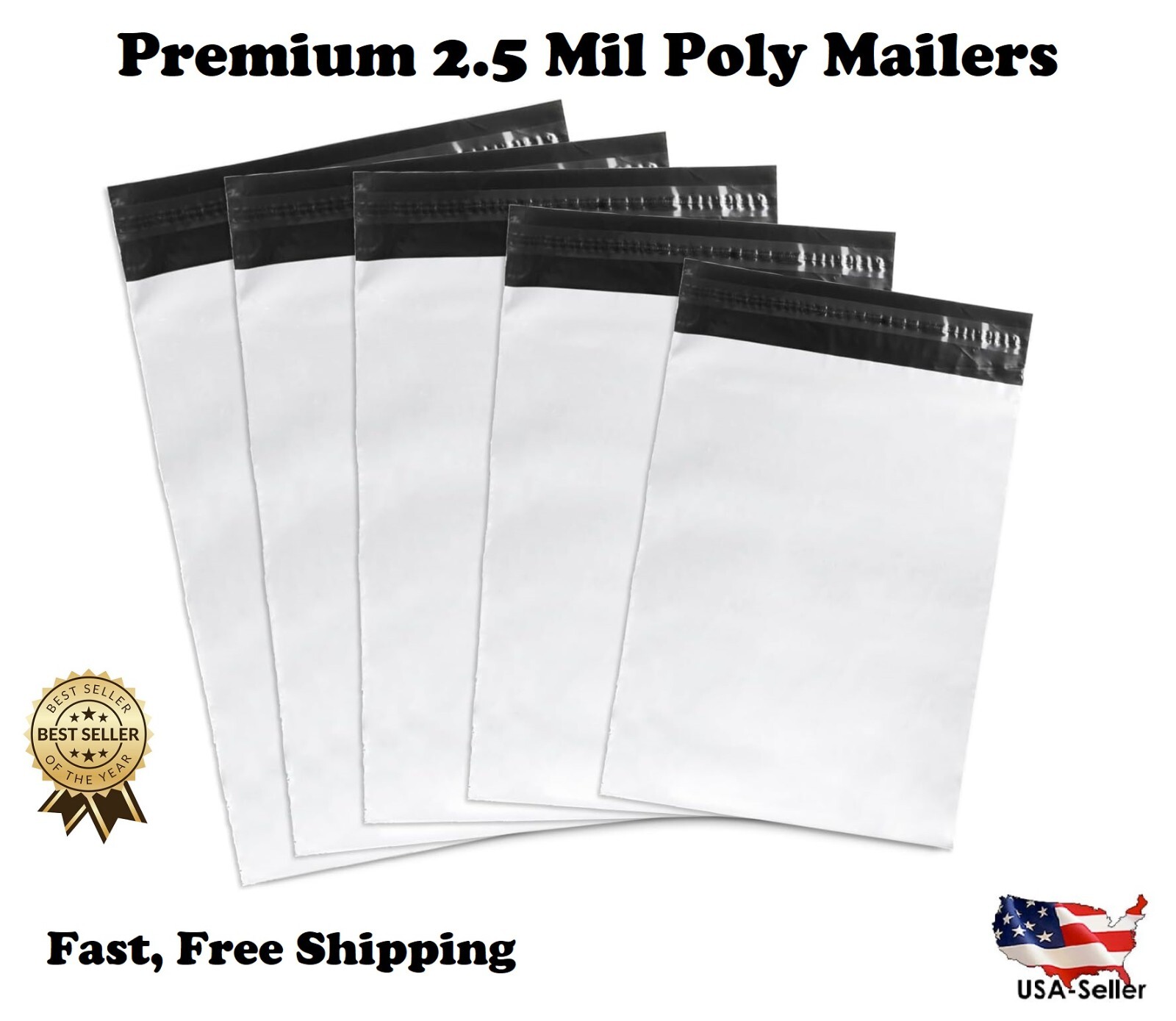 Poly Mailers Plastic Shipping Envelopes Self Sealing White Mailing Bags 2.5 MIL