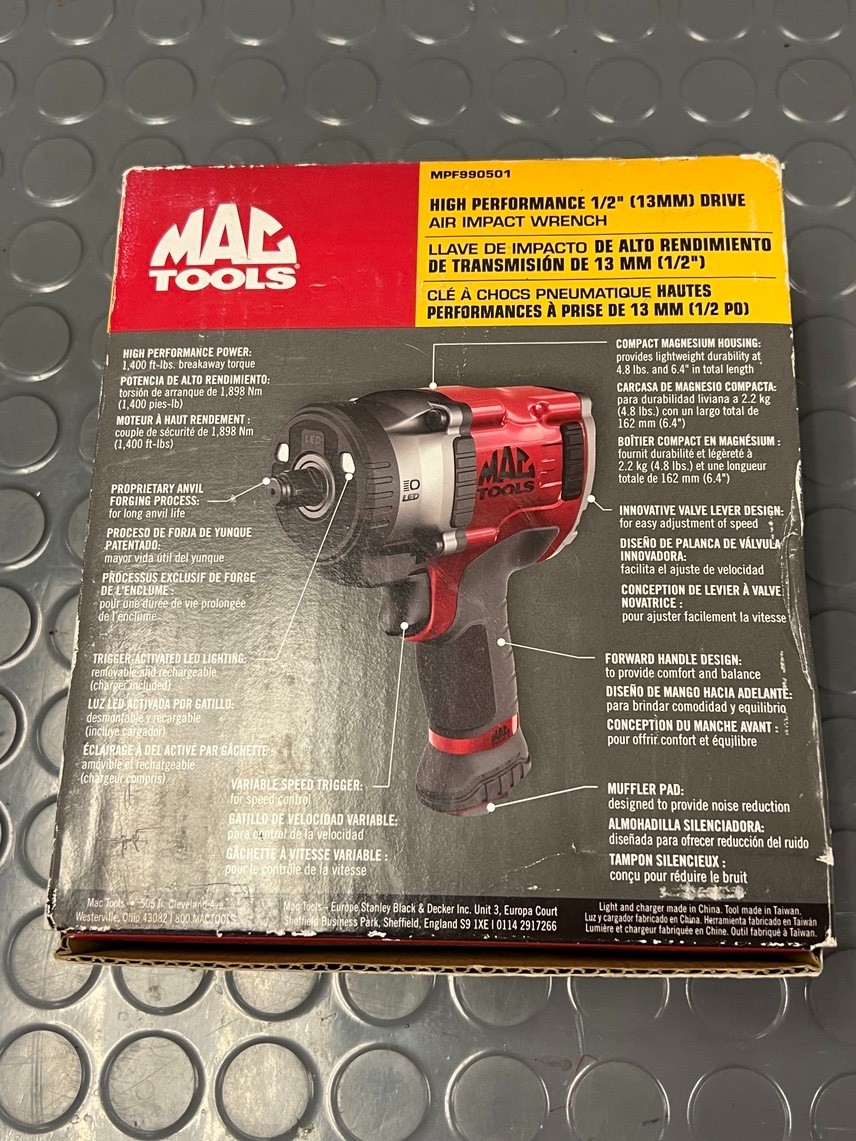 Mac Tools MPF990501 High Performance 1/2” Drive Air Impact Wrench BRAND NEW