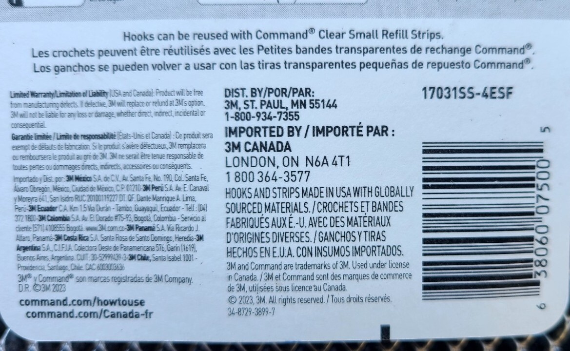 3M Command Damage Free Hanging Small Stainless Steel Metal Hooks 4 Ea Pk