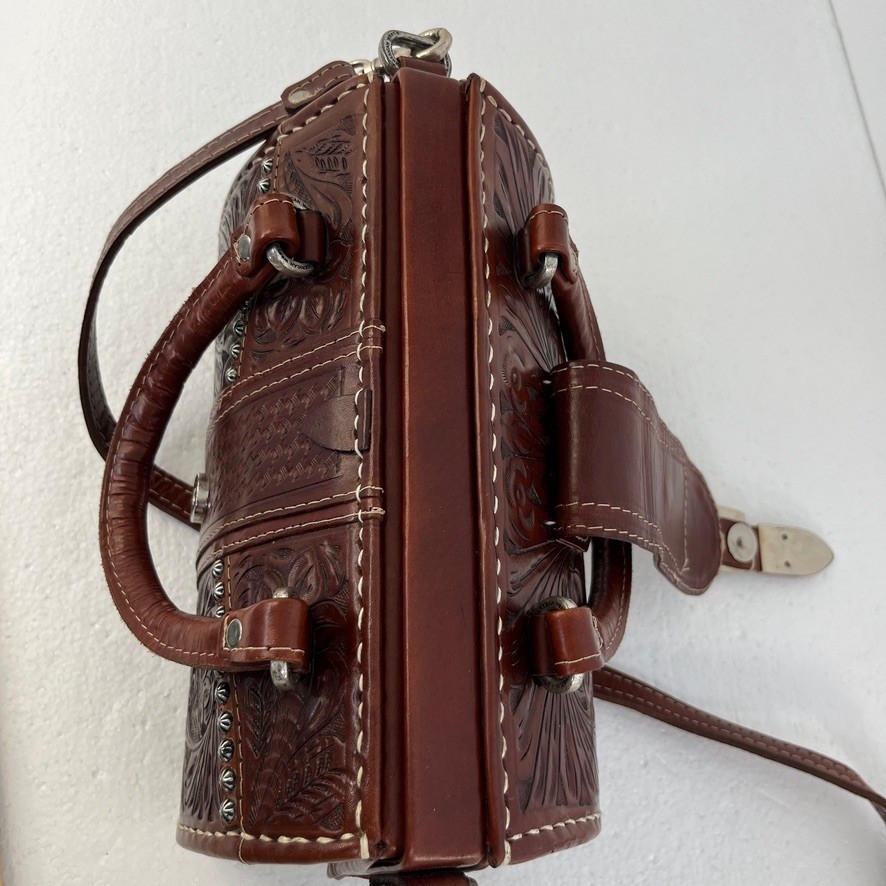 American West Tooled Leather Western Satchel Concho Crossbody Bag Cowgirl