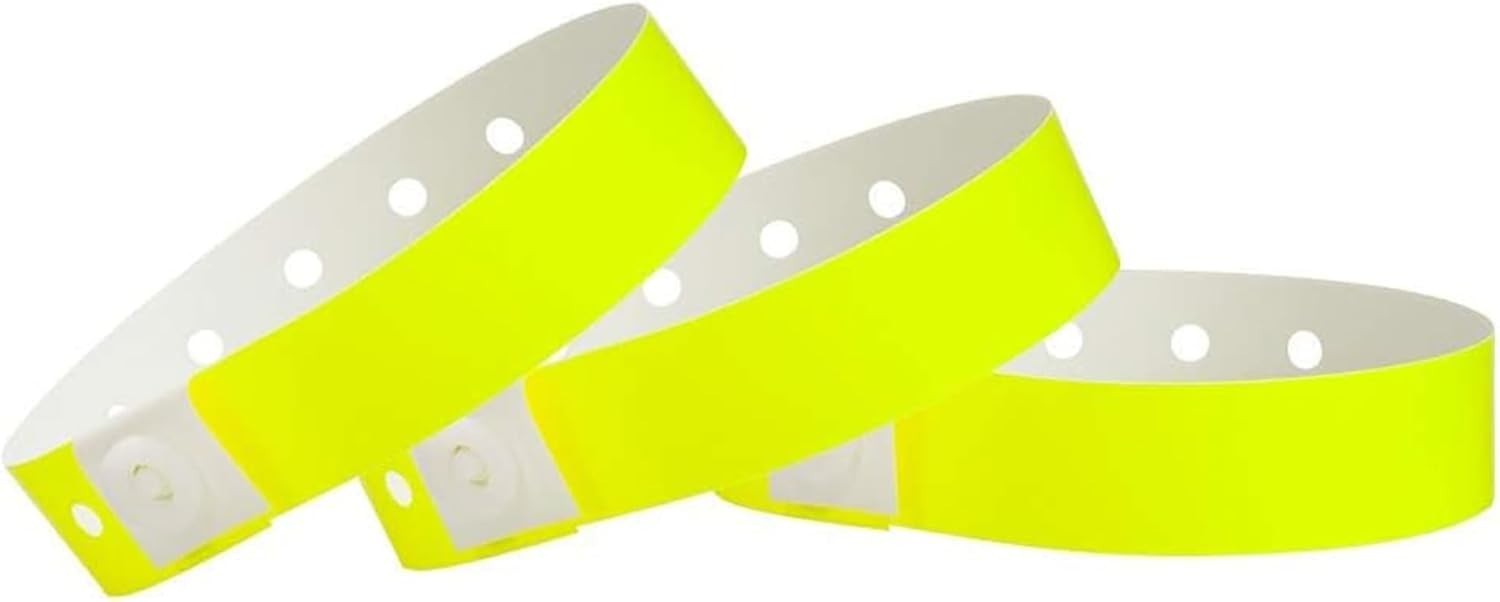 500 Neon Yellow Plastic Wristbands for Events – Extended Wear, Secure Snap Pr...