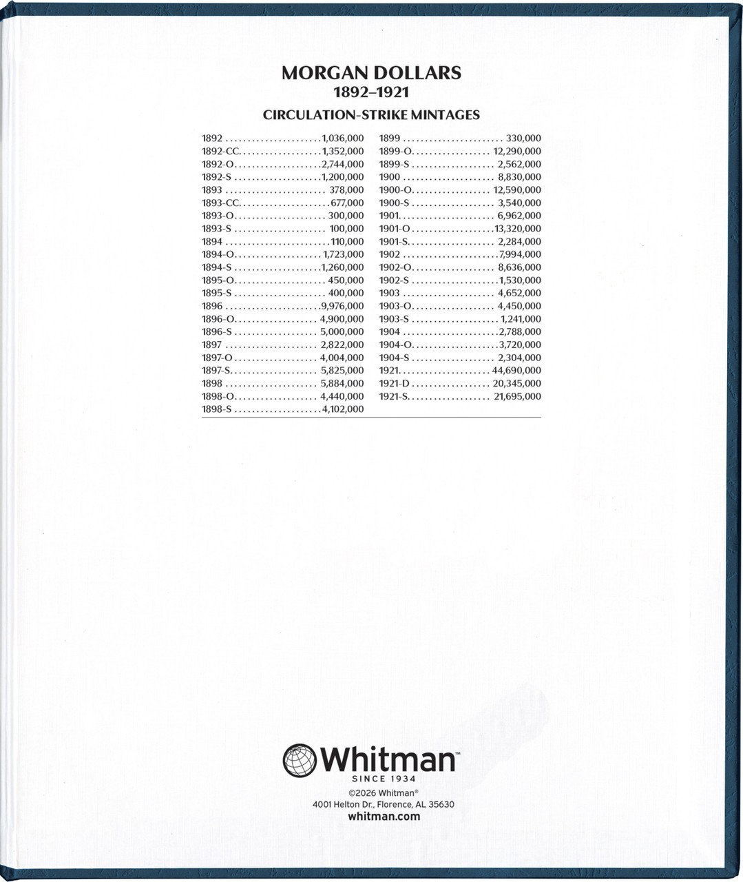 Whitman Prestige™ Coin Album - Morgan Dollars: 1892-1921 Date & Mintmark Set