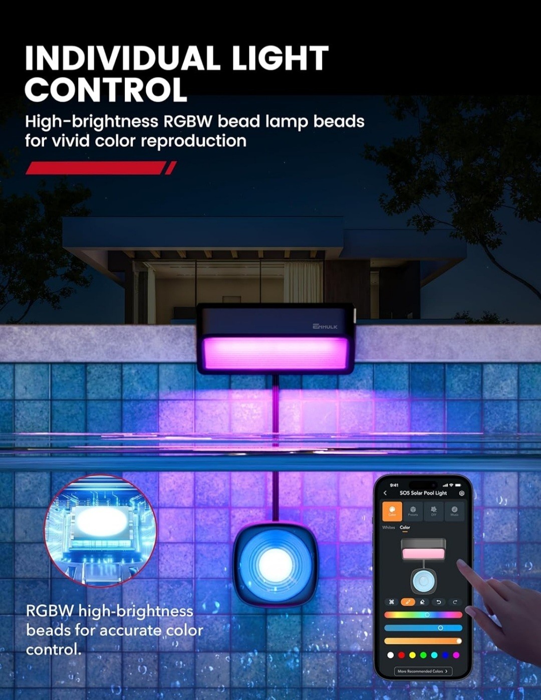 2 Pack Solar Pool Lights Submersible LED With Remote 16 Million Colors 54 Modes