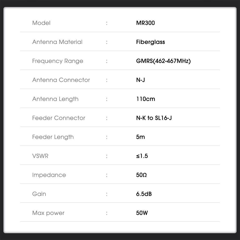 Retevis MR300 Heavy Duty Fiberglass Radome GMRS Antenna For Mobile Car Radios