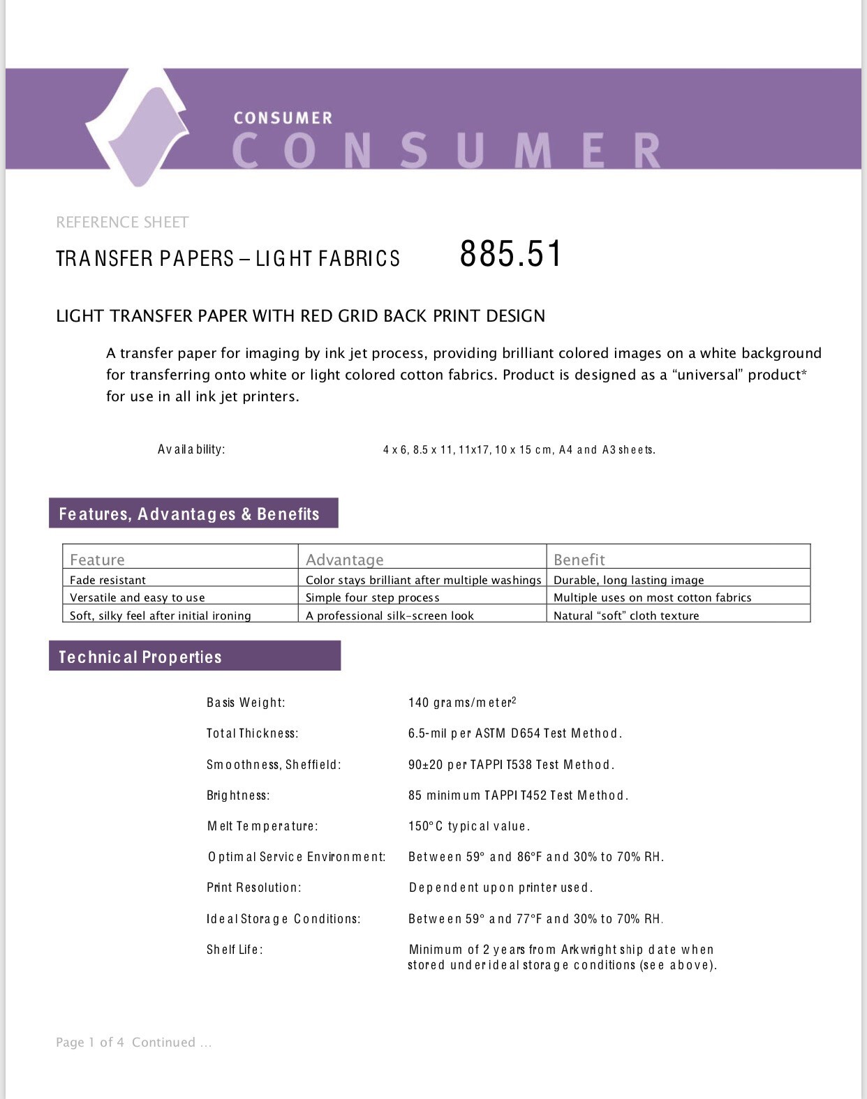 INKJET HEAT TRANSFER PAPER RED GRID 8.5" x 11" FOR LIGHT COLOR TSHIRTS 500Pk