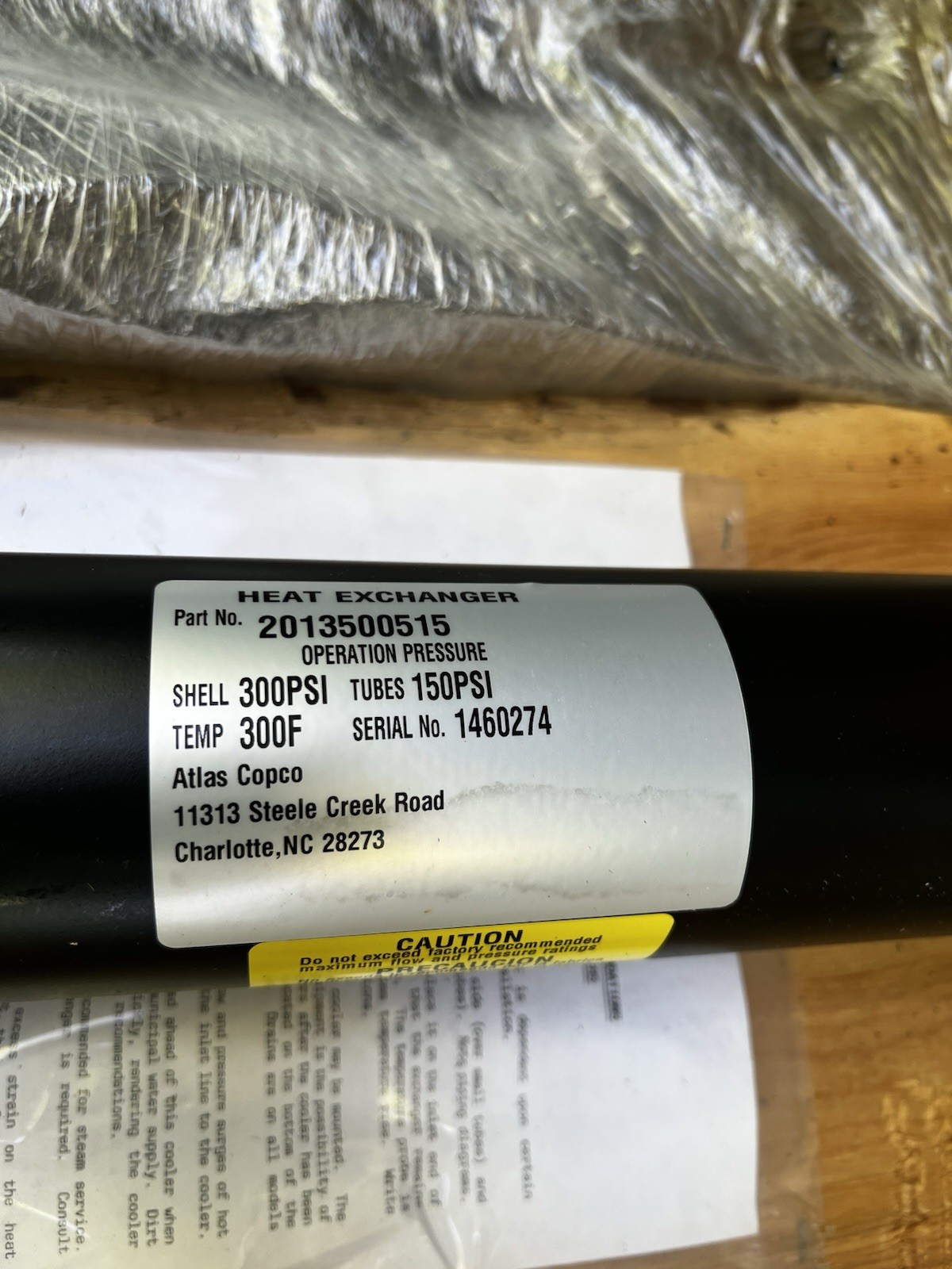 Atlas Copco Heat Exchanger 2013500515   300 Psi 300 F Degrees