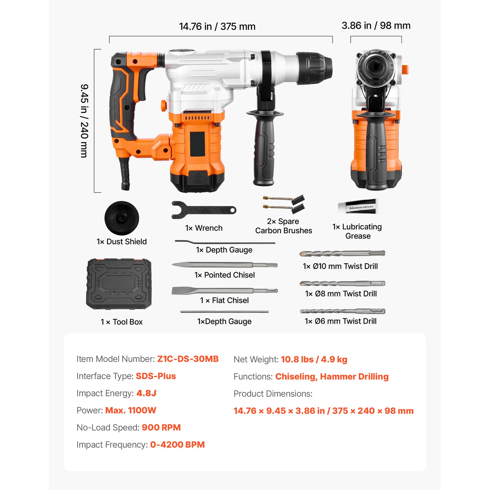 Uimoso Rotary Hammer Drill 1-1/8 in SDS-Plus Electric for Concrete and Masonry