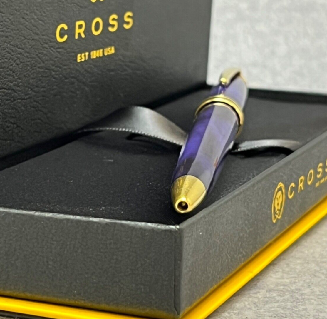 VTG Cross Radiance Blue/Black Swirl & 22K Gold Trim Ballpoint Pen + Premium Box