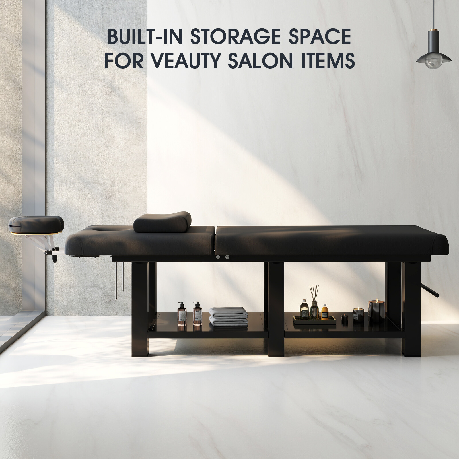Black HeavyDuty Wide Massage Table Facial Bed Salon Beauty w/Open-Chest,Headrest