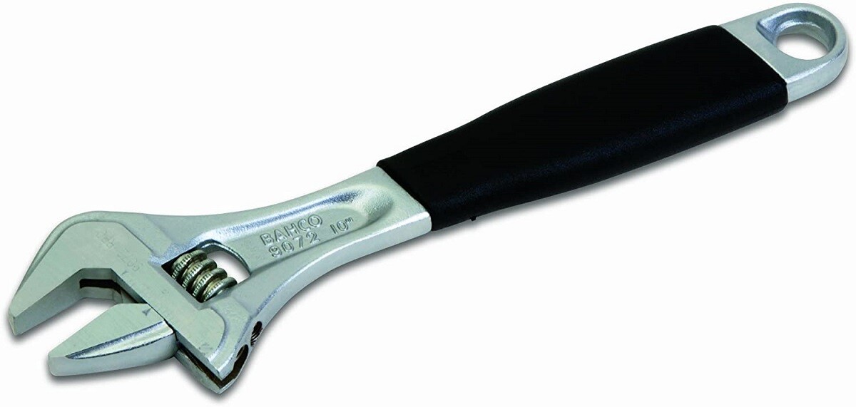 Wide Mouth Ergo Adjustable Wrench, Length: 8", Chrome Finish, Bahco 9031RCUS