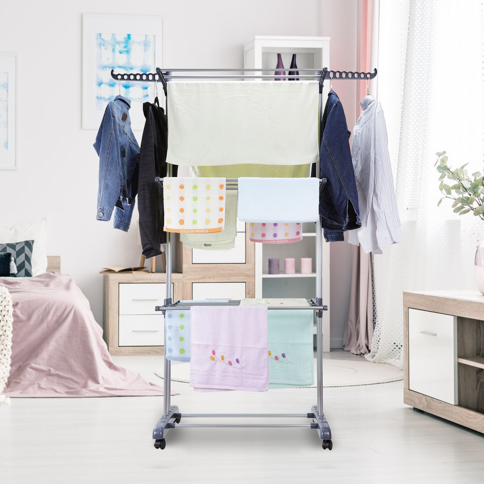 67in Laundry Clothes Storage Drying Rack Portable Folding Dryer Hanger HeavyDuty