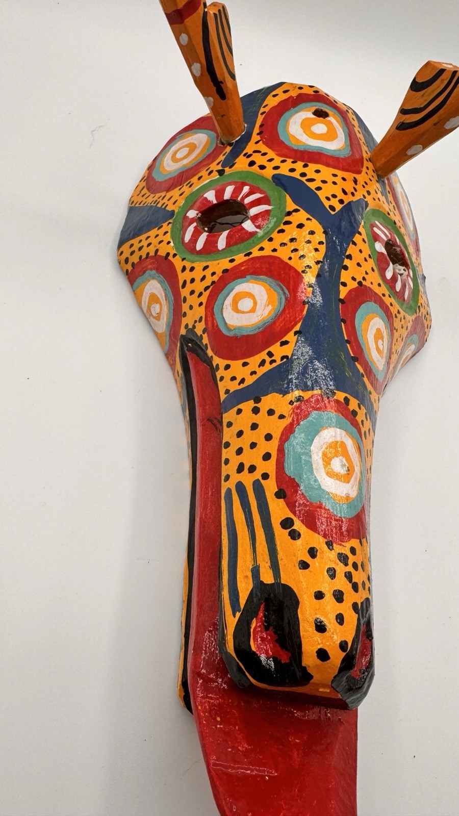 Vintage Hand Carved Guatemalan Deer Mask Painted Folk Art Wall Decor