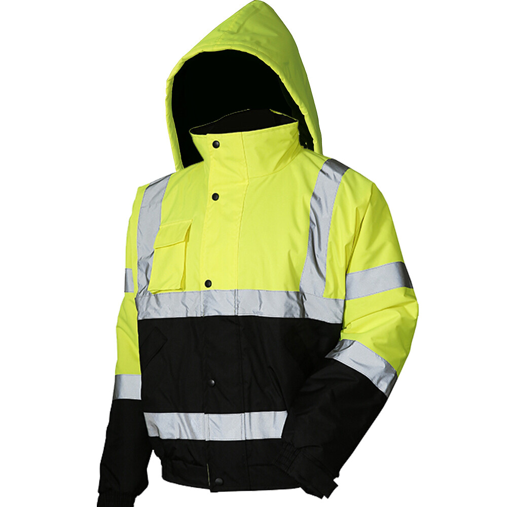Hi-Vis Insulated Safety Bomber Reflective Jacket Coat Road Work Fleece Lining