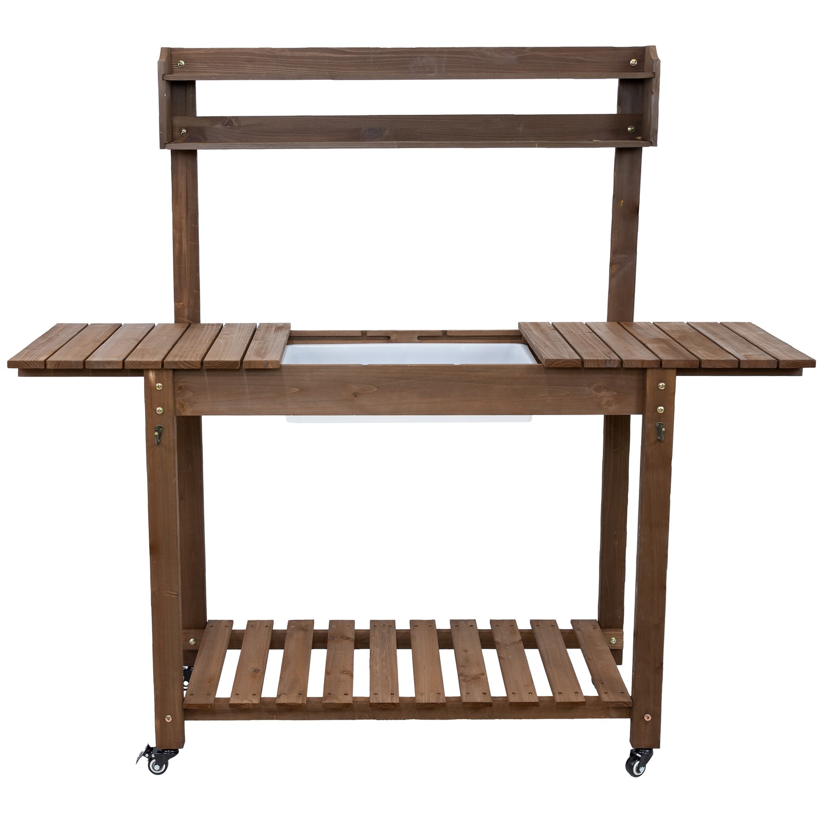 Wheeled Wood Outdoor Potting Bench with Dry Sink - Brown - 39.25" by Sunnydaze