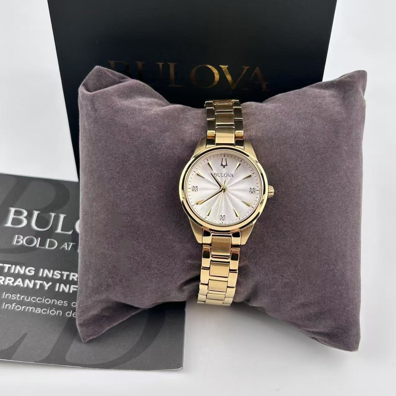 New Bulova Sutton 97P150 White Diamond Dial Stainless Steel Women's Quartz Watch