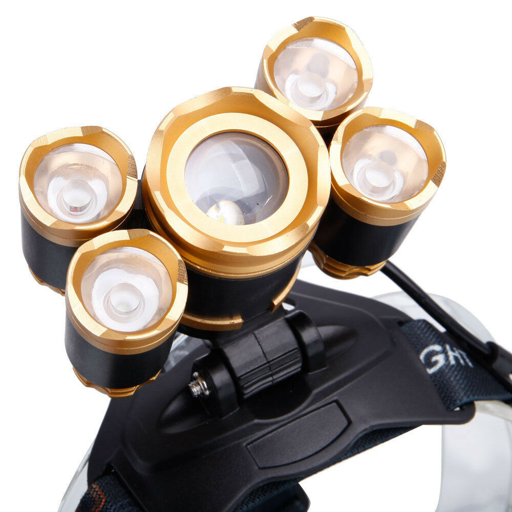 80000LM 5-LED Zoom LED Rechargeable 18650 Headlamp Head Light Torch Charger US