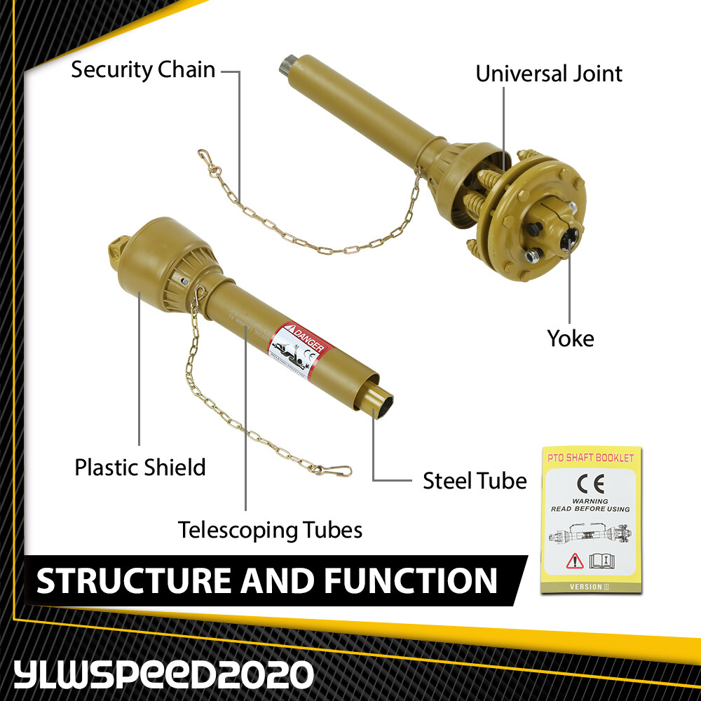 PTO Shaft PTO Drive Shaft 1-3/8"x6 Spline w/ Slip Clutch T4 31.5-41" Yellow New