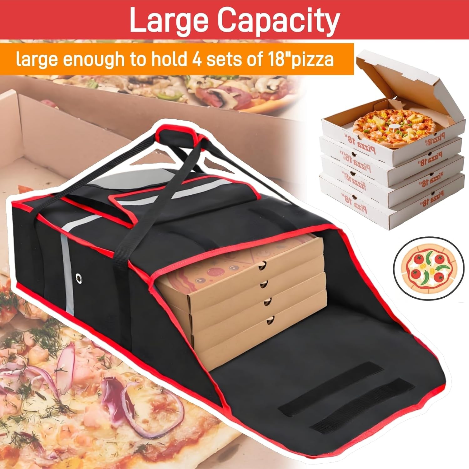 Insulated Pizza Delivery Bag, 20''L x 20''W x 8''H Professional Thermal...