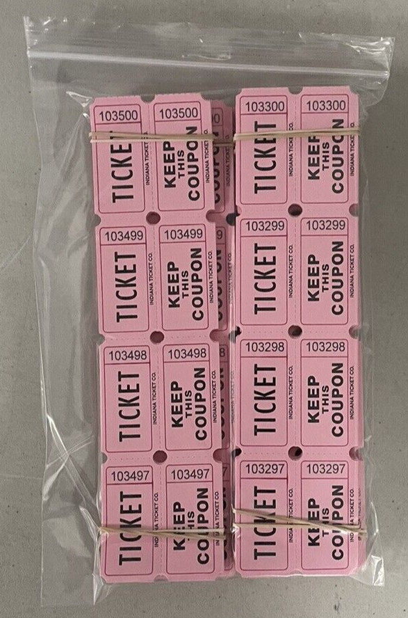 Light Pink Raffle Tickets Package of 500 Folded Double Stub Split The Pot 50/50
