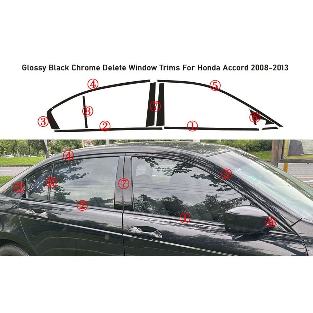 Glossy Black Chrome Delete Window Trims For Honda Accord 2008-2013