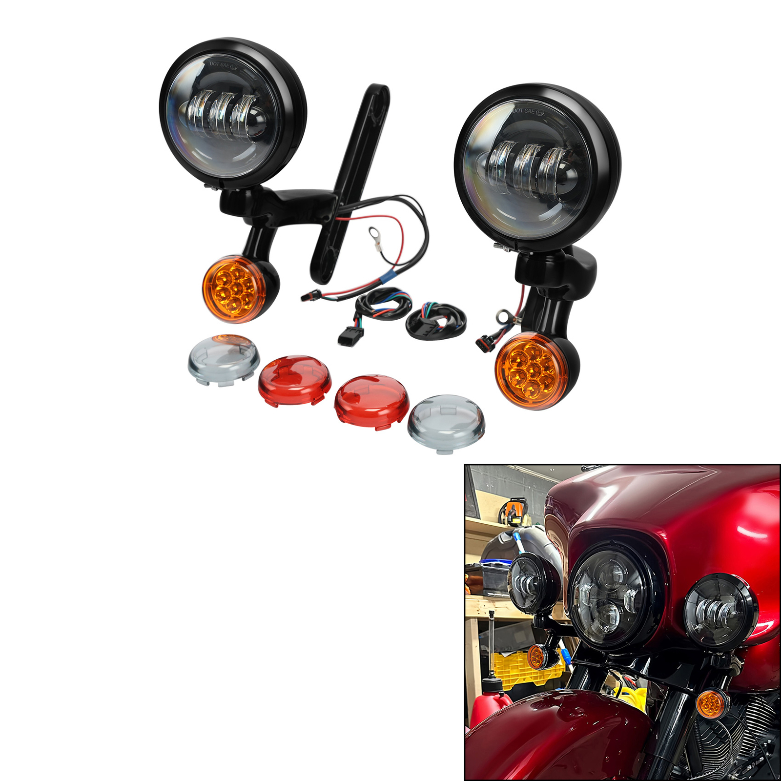 4.5" Auxiliary LED Spot Fog Light Turn Signal Fit For Harley Street Glide 94-13